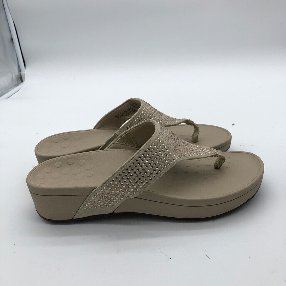 Vionic Pacific Naples Sandals Womens Beige 10 Rhinestone Orthotic Platform Shoes